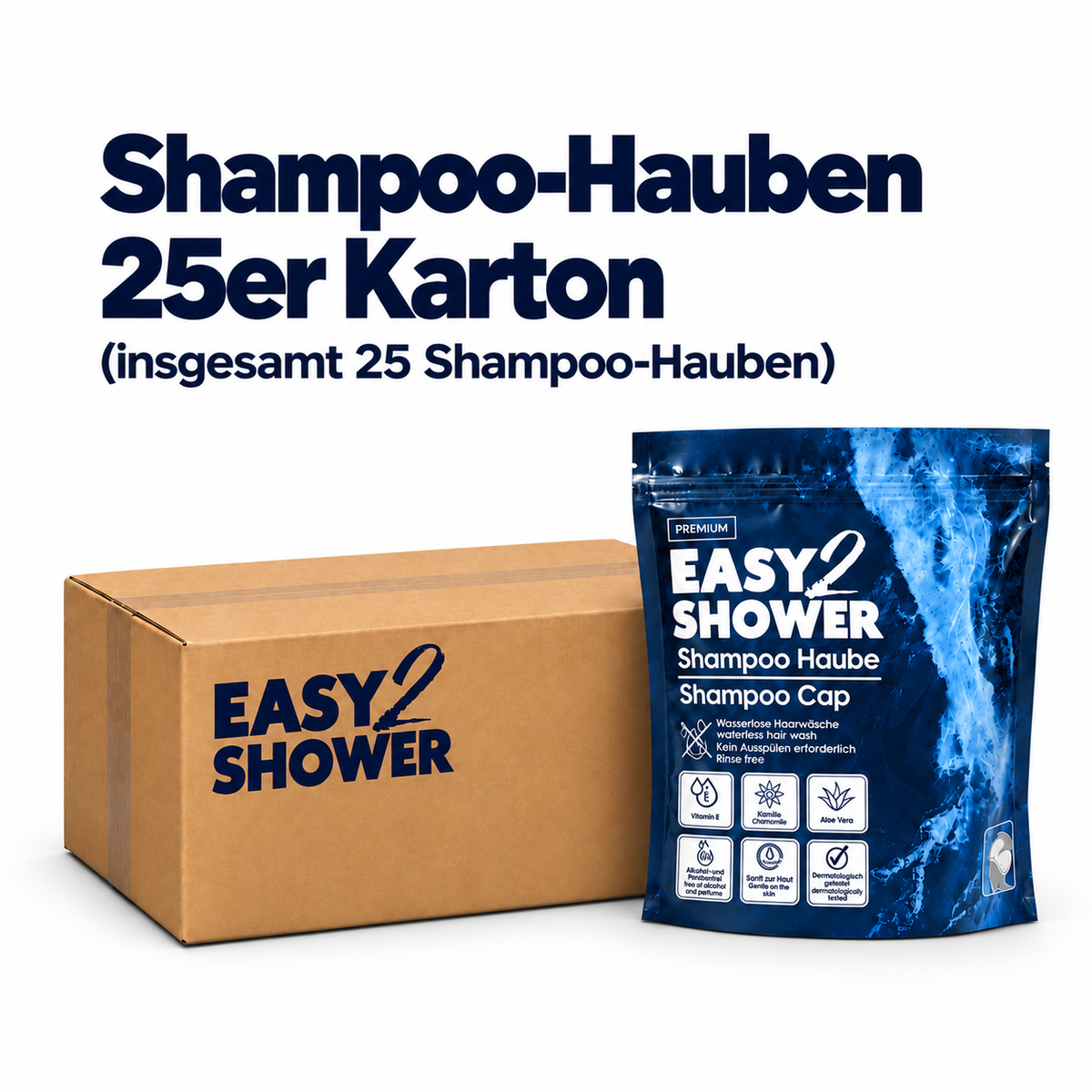 Easy2Shower Shampoo Haube – Vorteilspack & Karton